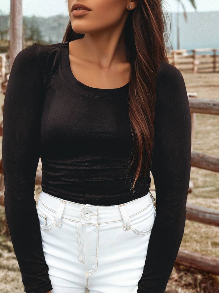 Fashion-W Western Solid Color Long Sleeve Fitted Top for wholesale by fashionworks