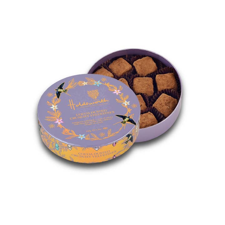 Caixa de Presente de Velvetines Crocantes com Pó de Cacau 150g por atacado de Holdsworth Chocolates
