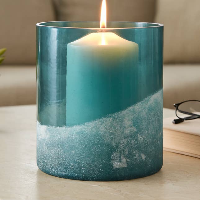 Candle Holder - Blue Glass Frosted Bottom Hurricane, 7 in. for wholesale by Sagebrook Home