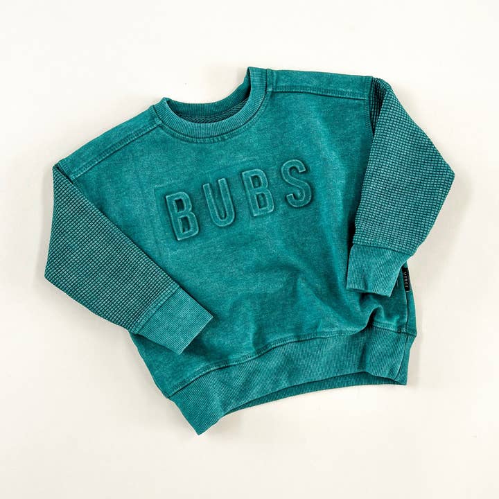 Pull à col rond à manches gaufrées Bubs Signature - Pine pour la vente par Merce and Company