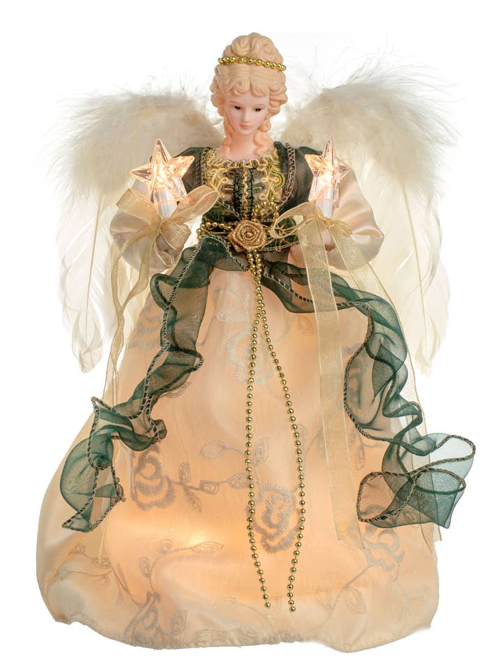 Elfenben/Grön 10-ljus Vintage Ängeltoppstjärna för wholesale av Starlight Collection