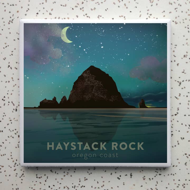 Haystack Rock Night Sky Ceramic Tile Coaster for wholesale by Robot Candy