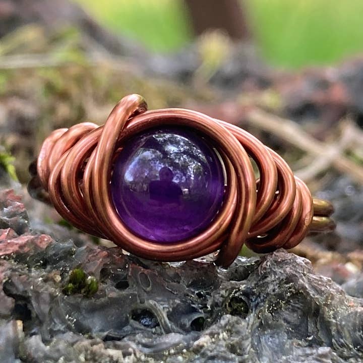 Amethyst Ring / Crystal Jewelry / Purple Crystal Stone Ring for wholesale by Distorted Earth