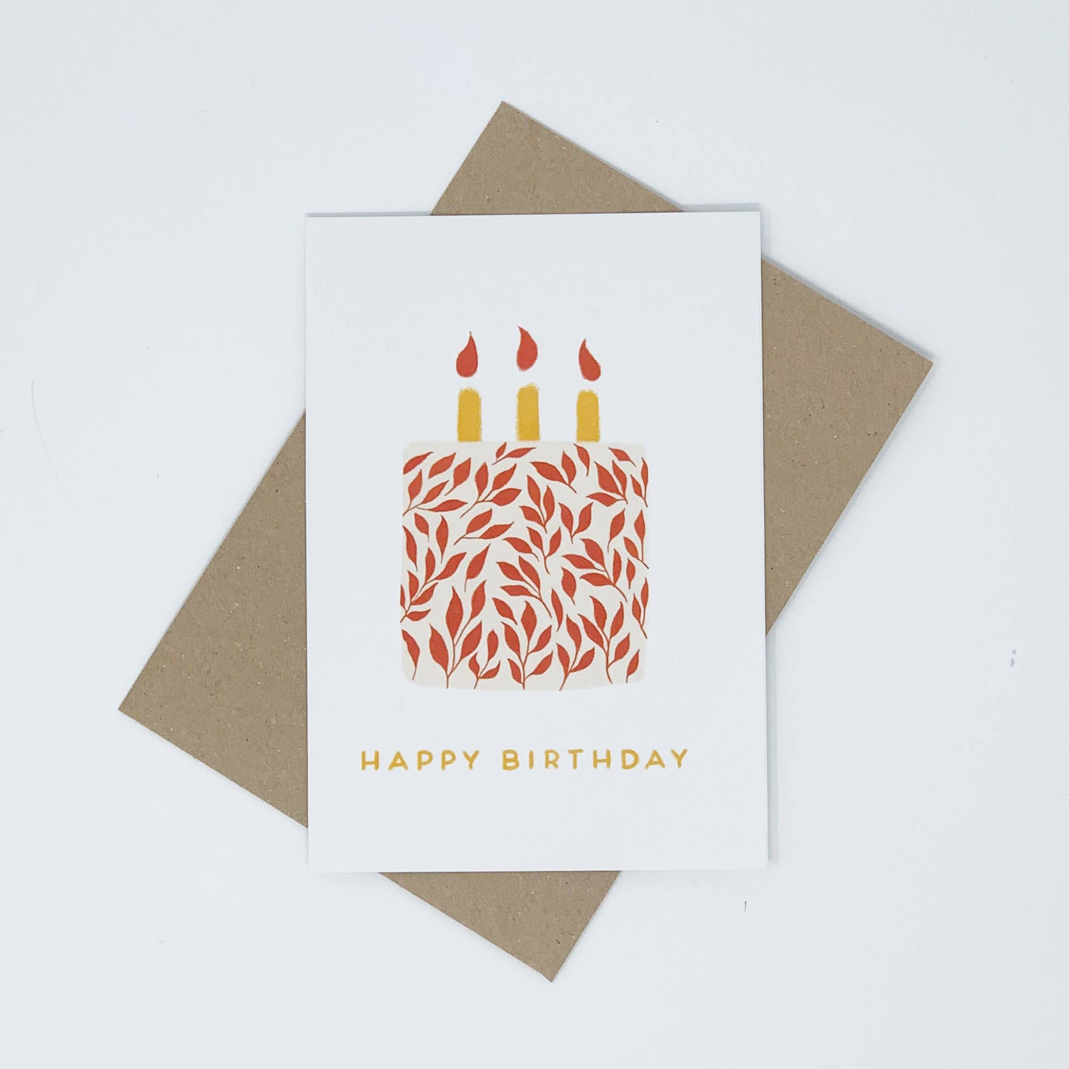 Lomond Paper Co – wholesale Birthday card – Happy Birthday - Cake with Red Leaf Design1