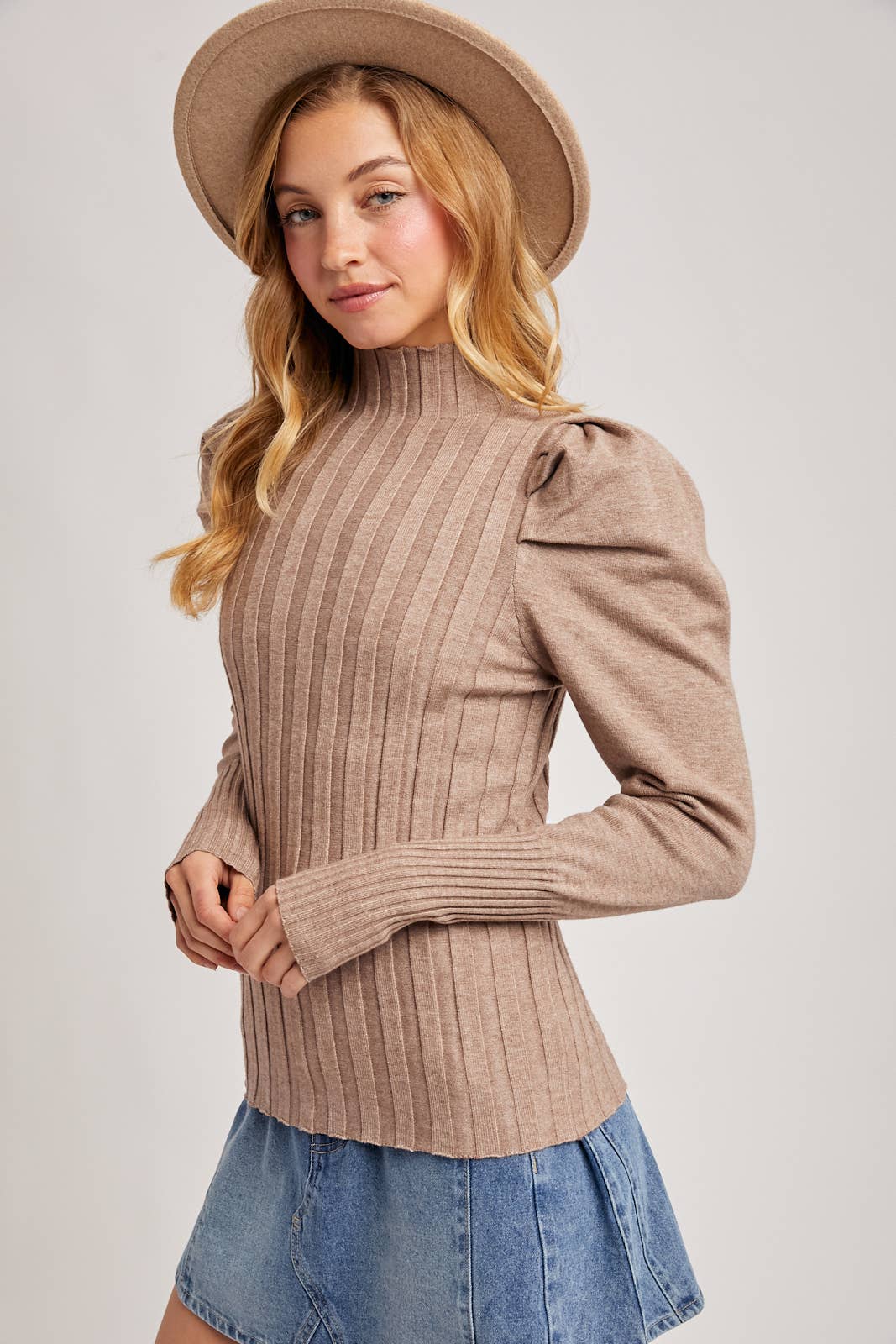 Bluivy - Wholesale Knit Top - Women's - MOCK NECK PUFF SLEEVED KNIT TOP19