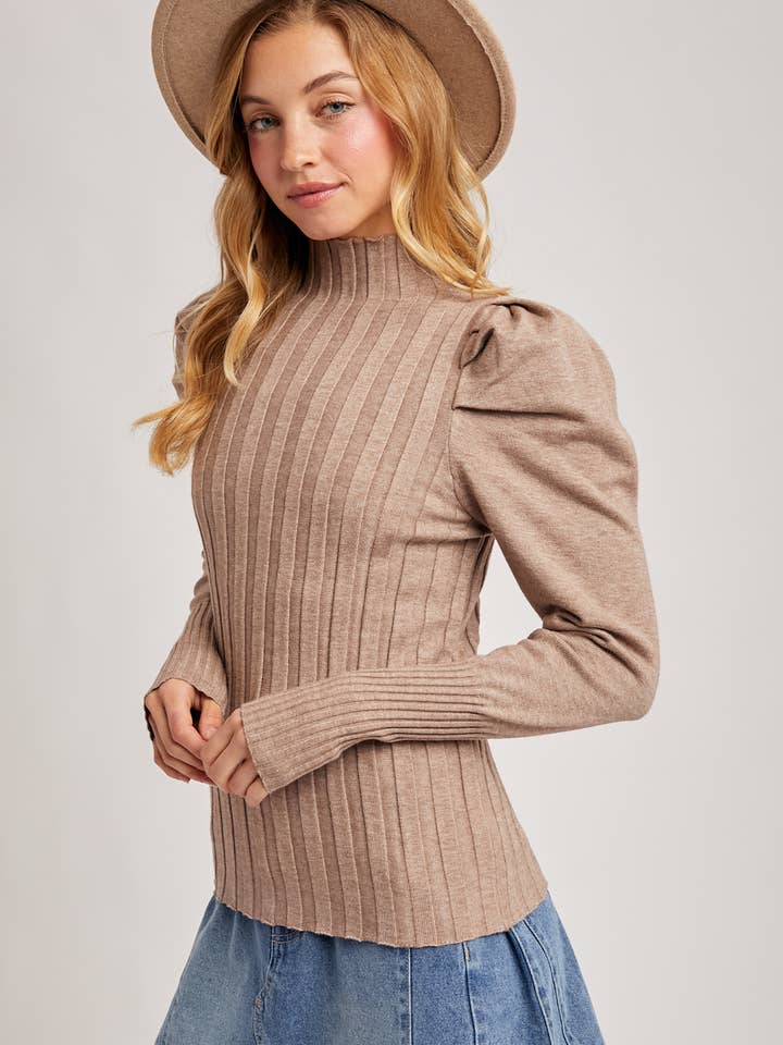 Bluivy - Wholesale Knit Top - Women's - MOCK NECK PUFF SLEEVED KNIT TOP19