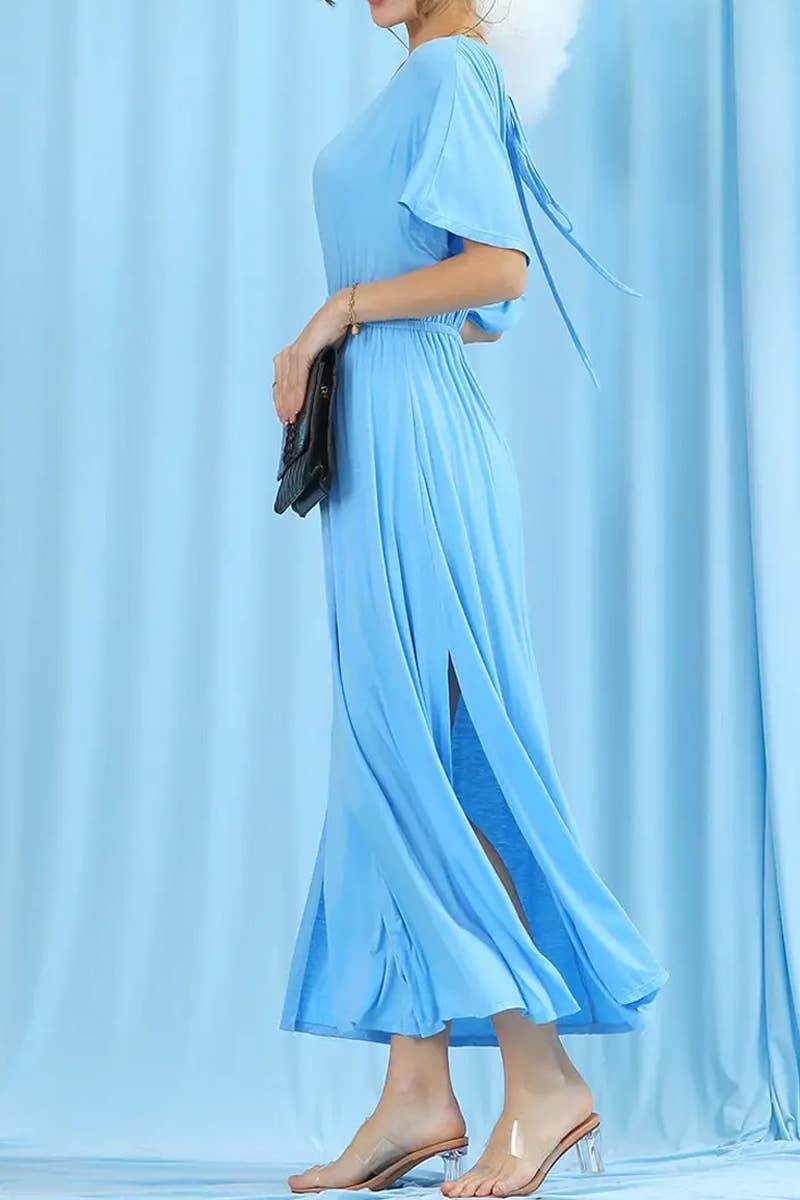 ACCITY - Wholesale Dress - Women's - V-Neck Short Sleeve Back Bow Empire Dress23