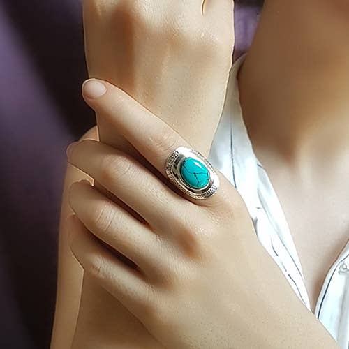 Crystal Earth Sterling - Wholesale Cocktail/Statement Ring - Positivity Shield Sterling Ring  - Turquoise3