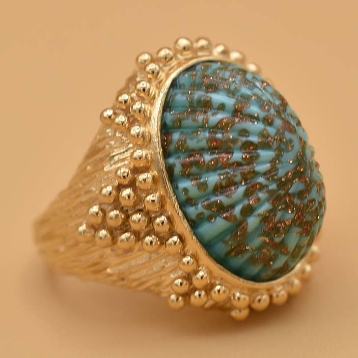 Anillo Marcel chapado en oro turquesa para venta al por mayor de Coraline Bijoux