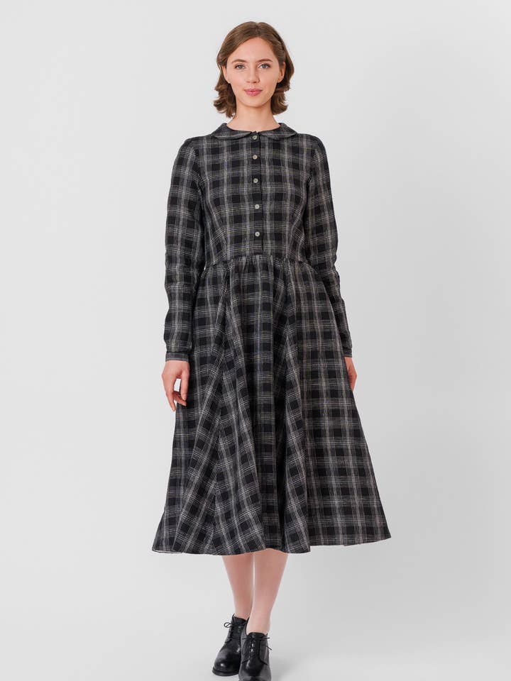 Night Garden Classic – Midi Linen Dress with Peter Pan Collar for wholesale on Faire29