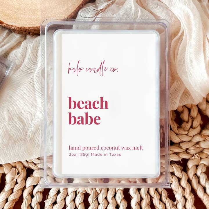 Beach Babe Wax Melts | 3 oz Coconut Wax Clamshell for wholesale by Halo Candle Co.