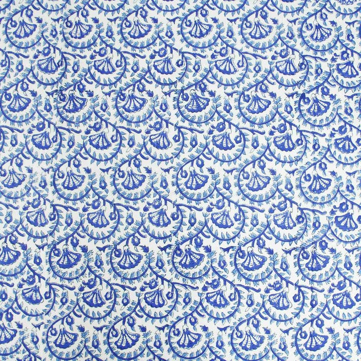 Kantha Decor – Engroshandel Dug – 6-personers bloktrykt rektangulært dug - Blå blomstermønster1