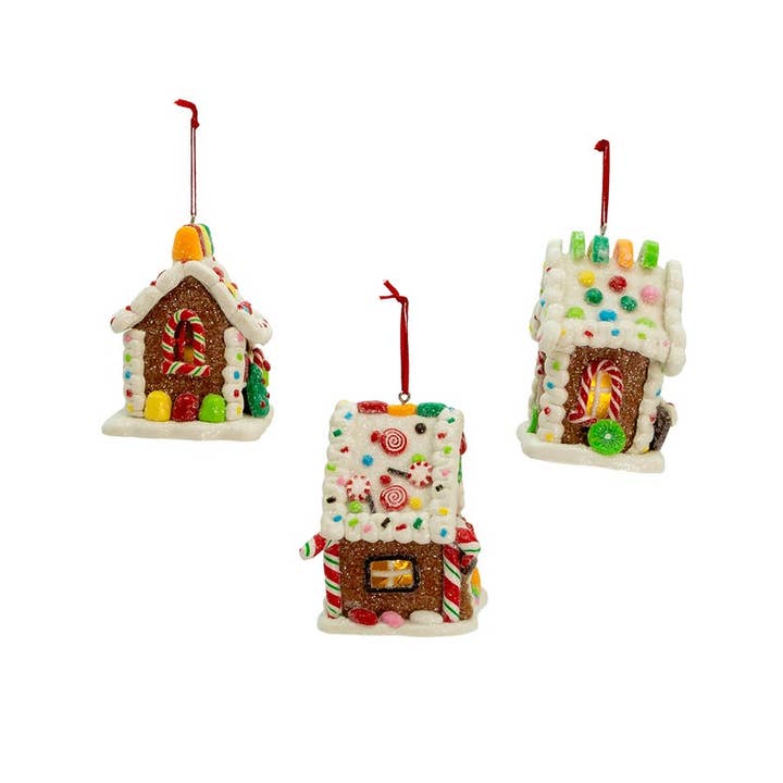 Kurt S. Adler, Inc. - Wholesale Ornament Set - 3.74"B/O GINGERBREAD LED CANDY HSE ORNAMENTS1