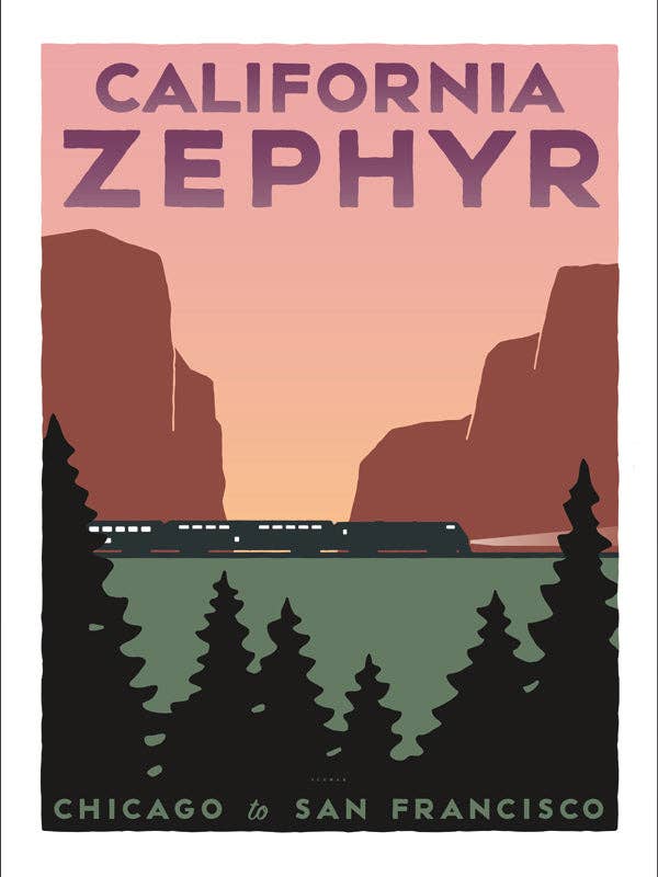 California Zephyr (Chicago to San Francisco) Print for wholesale by TransitGifts.com