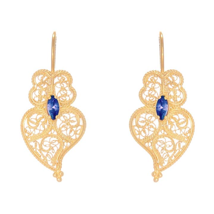 Oorbellen Hart van Viana blauw in verguld zilver voor wholesale door PORTUGAL JEWELS