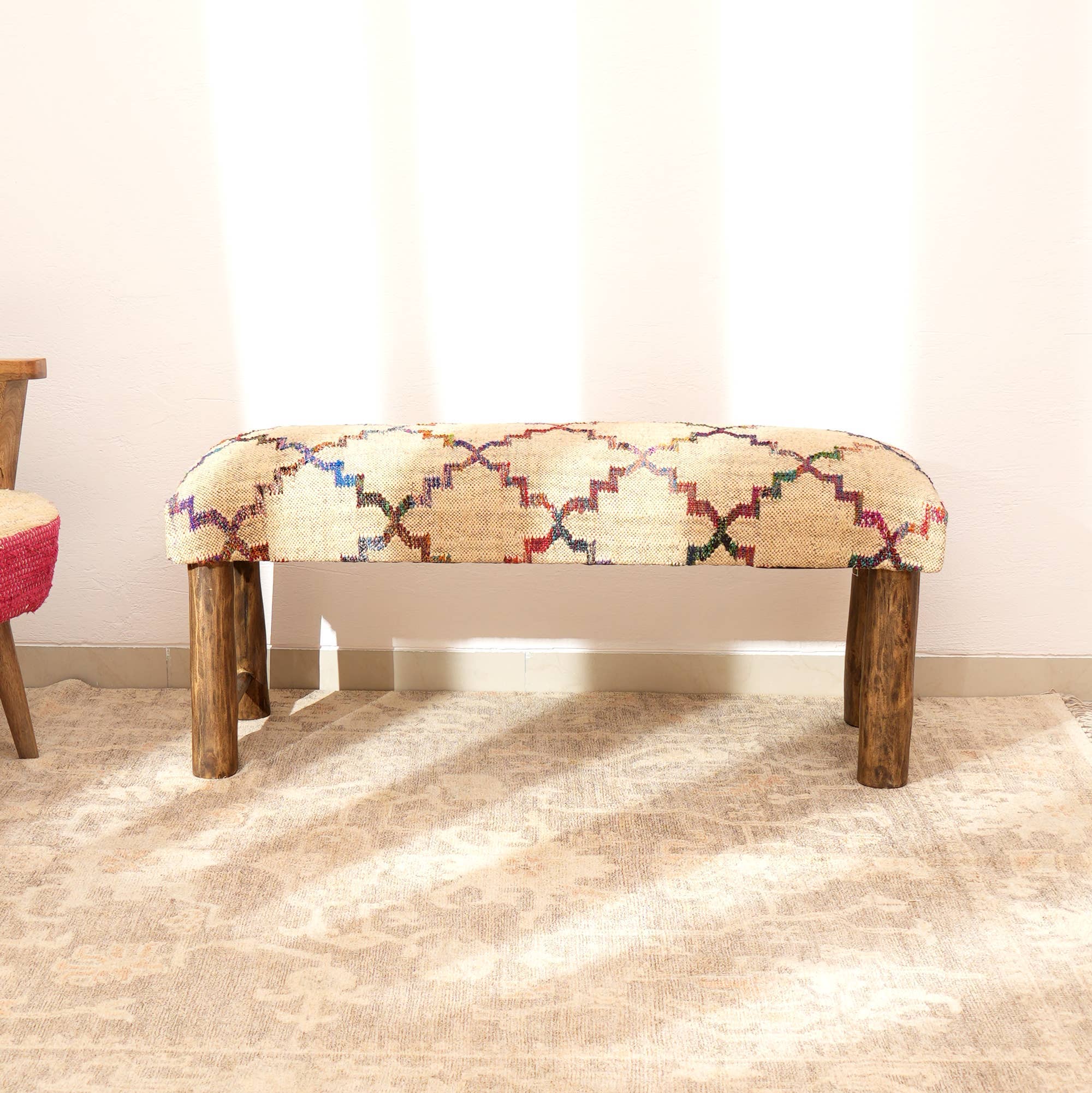 India Curated - Wholesale Bench - Multicolor Bench with Jute Fabric Upholstered - 45x14x18"