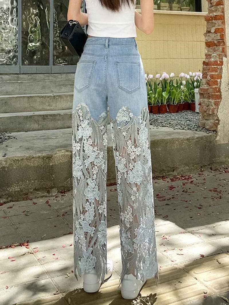 safistyle - Wholesale Jeans - Women's - Lace Denim Wide-Leg Pants3