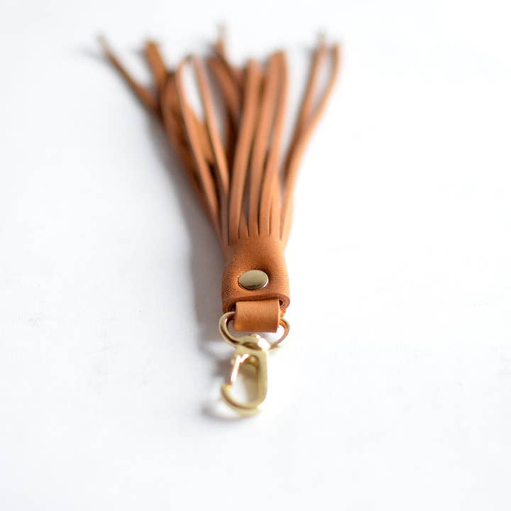 Fringe Leather Key Clip / Tassel Keychain - Honey Leather for wholesale by Moss Bags