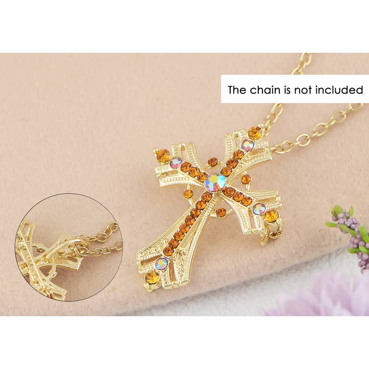 AK Brand - Vendita all'ingrosso Spille - Spilla a forma di croce religiosa argentata con strass34