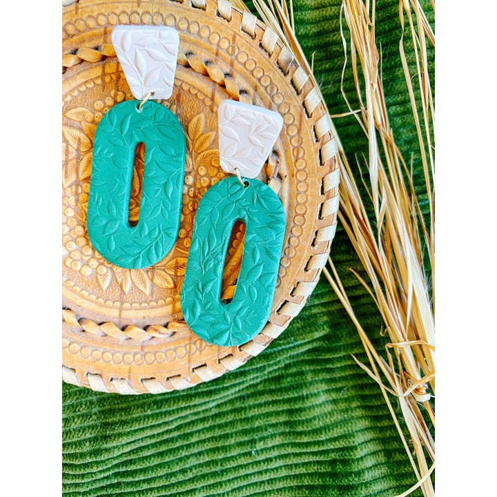 Smaragdgrøn ørering, juveltone vintage inspireret, polymer lerørering, gave til årtusinder, efterårsmode, gave under 30, 70s nostalgi for engroshandel hos Lauren Likes Art