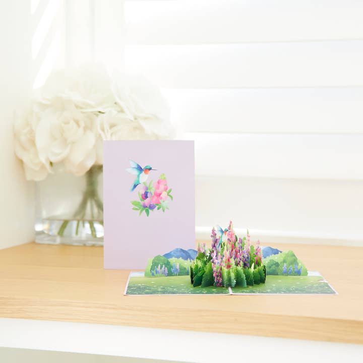 Lovepop Cards - Wholesale Everyday Greeting Card - Lupine Hummingbird 5''x7'' Card, Pop-Up Cards