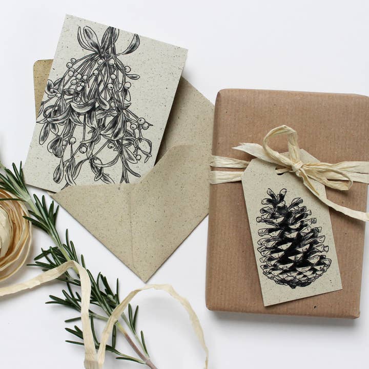 NOA Papeterie - Wholesale Everyday Greeting Card - Mini card made of grass paper, mistletoe4
