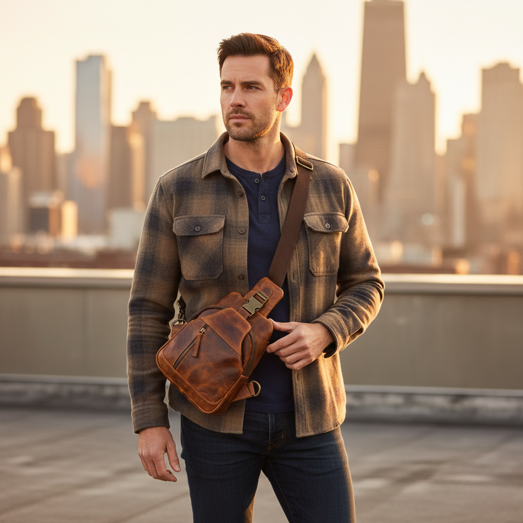 Sixtease Bags USA - Vendita all'ingrosso Borsa a tracolla - Donna - Borsa a tracolla unisex in vera pelle - Marrone rustico1