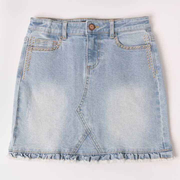 Studded Ruffle Hem Denim Skirt for wholesale by Kidpik
