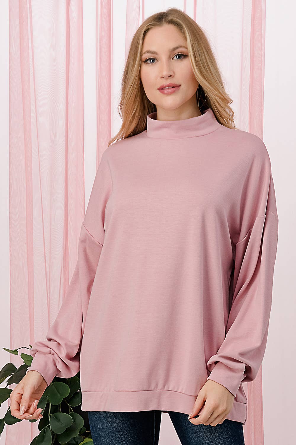 Tres Bien, Inc - Wholesale Sweatshirt - Women's - MOCKNECK, L/S SWEATER BRANDY TOP9