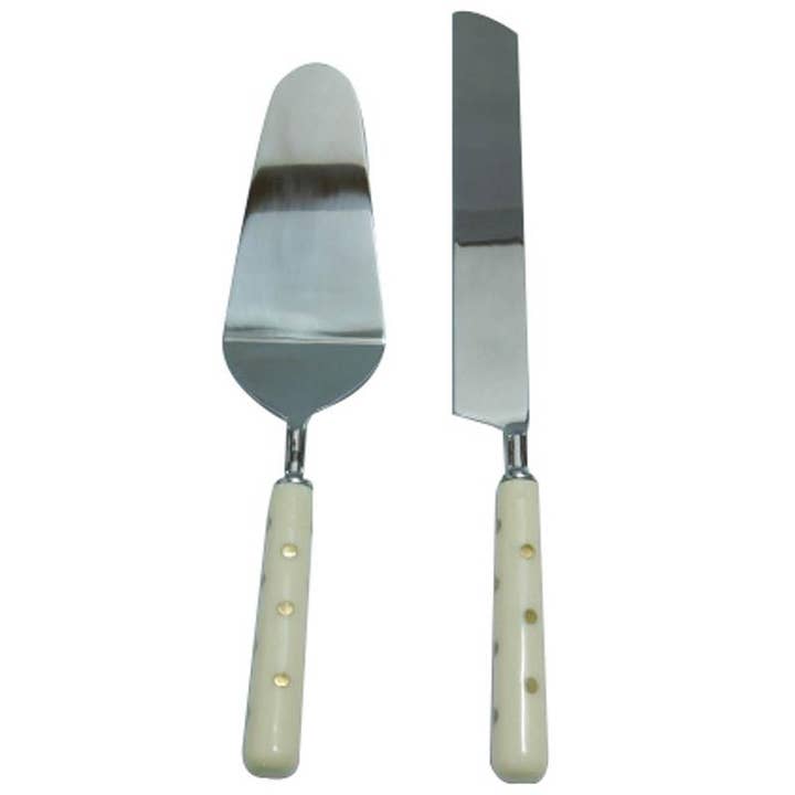 A&B Home Group Inc. - Wholesale Serving Utensil - Alice S/2 Cake Server In Box - Ivory/Silver