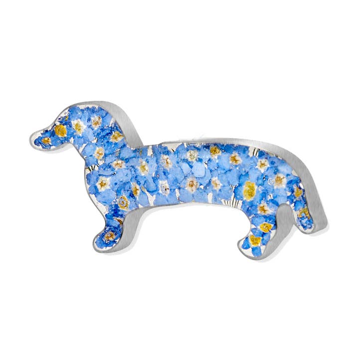 Broche de plata con alfiler chapado-No me olvides-Teckel. para venta al por mayor de Shrieking Violet