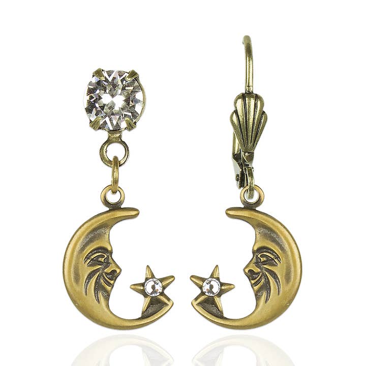 Lyra Crystal Moon and Stars Charm Earrings for wholesale by Anne Koplik Designs, Inc.
