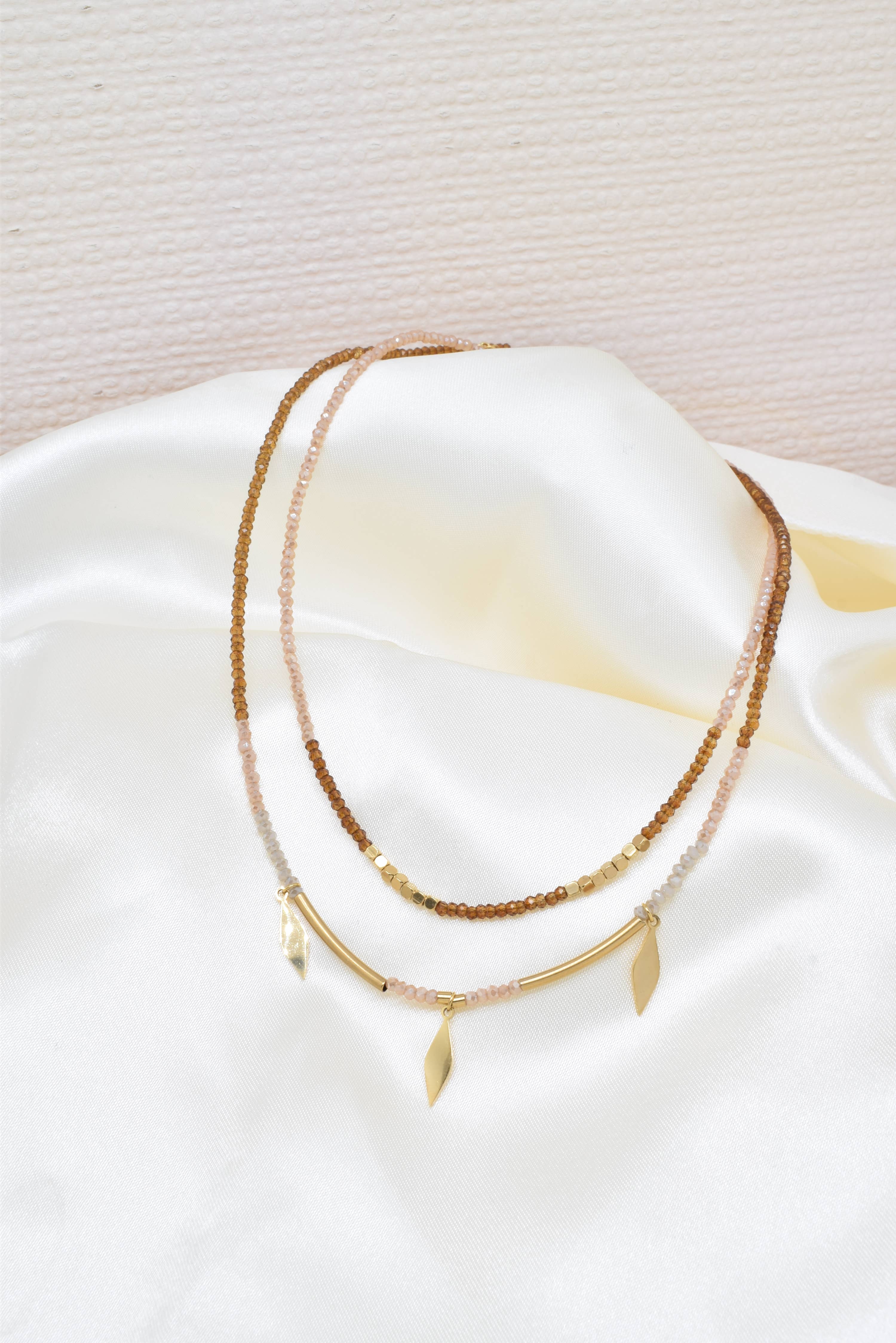 Kapyco - Wholesale Pendant/Charm Necklace - Two row steel necklace with crystals - BJ210158OR3