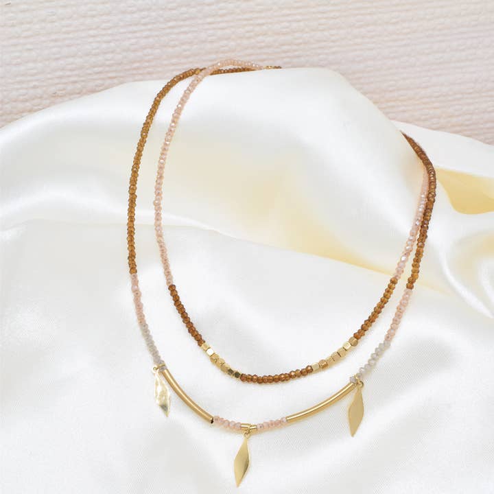 Kapyco - Wholesale Pendant/Charm Necklace - Two row steel necklace with crystals - BJ210158OR3