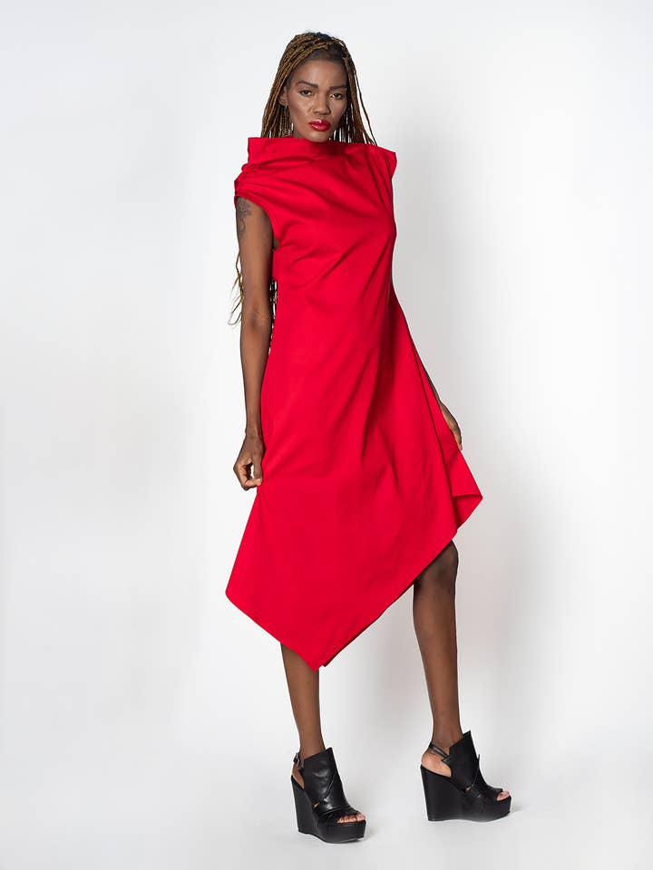 Metamorphoza - Vente Robe – femme - Robe rouge élégante en satin de coton2