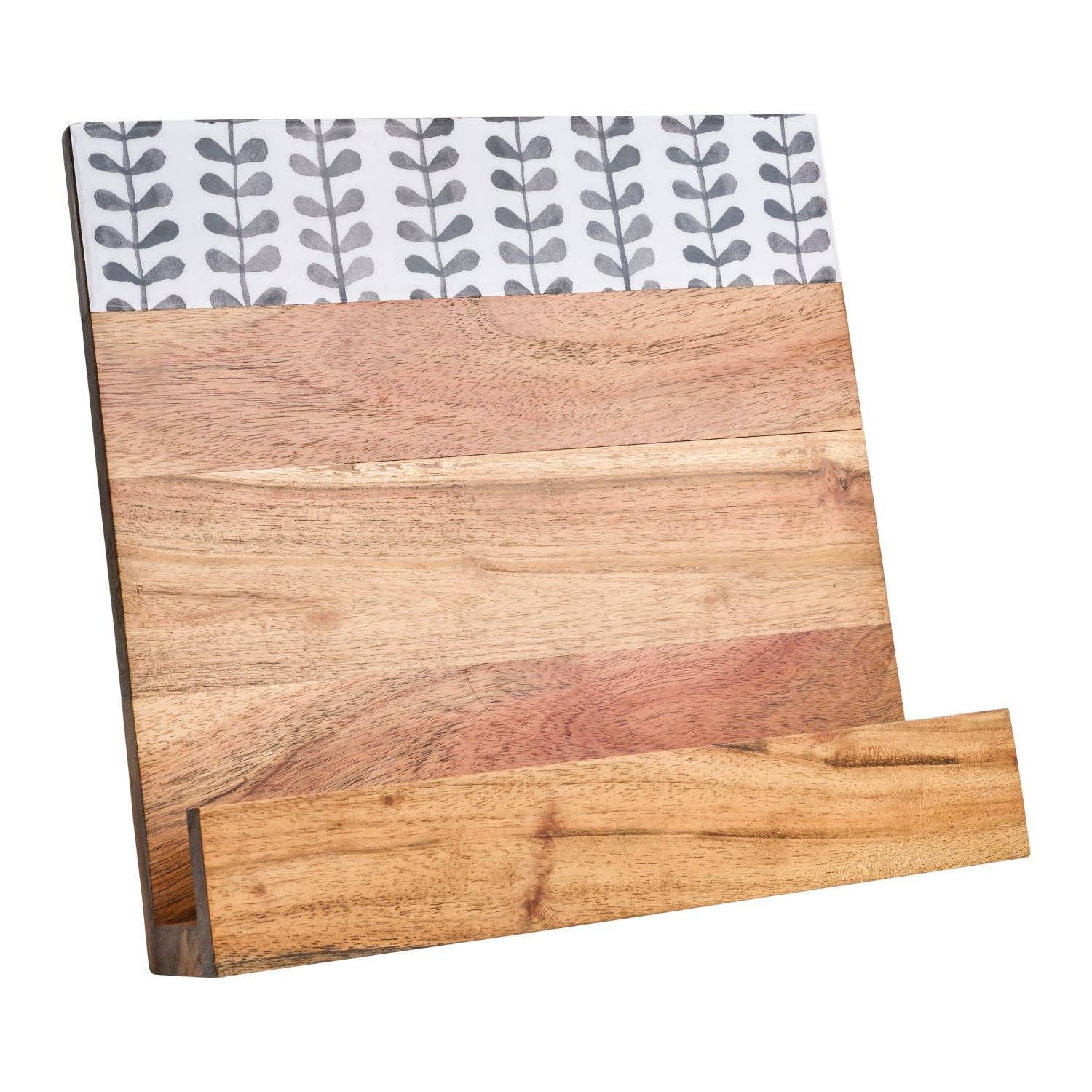 Sophistiplate - Wholesale Book Holder - Personalized Acacia Cookbook Holder | Black and White Enamel | 11 X 11"0