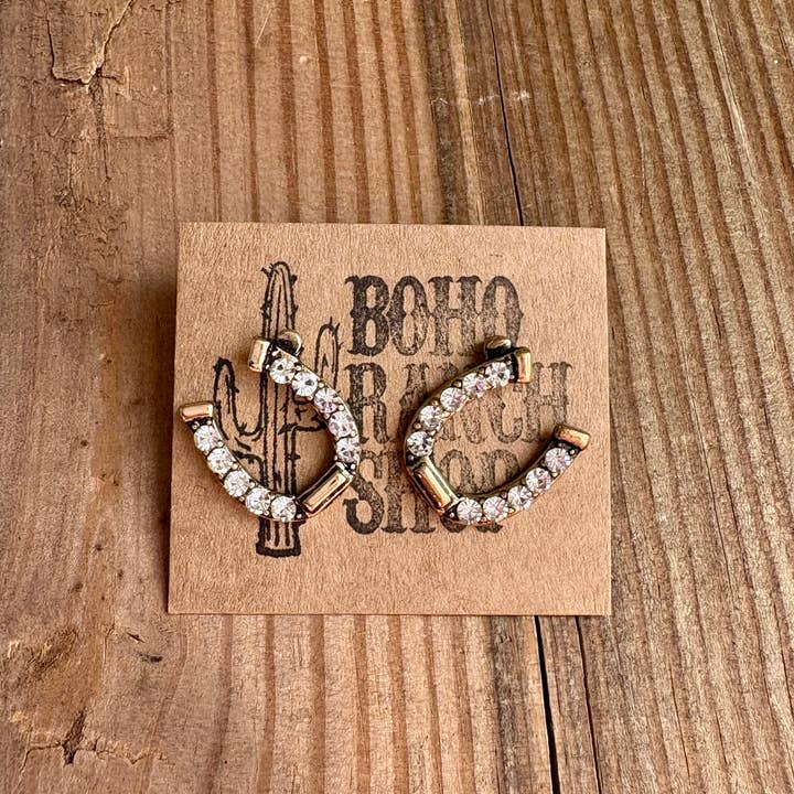 Boho Ranch Shop – wholesale Solitärörhängen – Västra Hästsko Stud Rhinestone Örhängen5