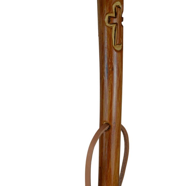 Creation Carvings LLC - Wholesale Fitness Equipment - Hand Carved Christian Cross on Walking Stick, Staff, walkingstick, Kiln Dried, Trecker, Cross Carving, Hardwood1