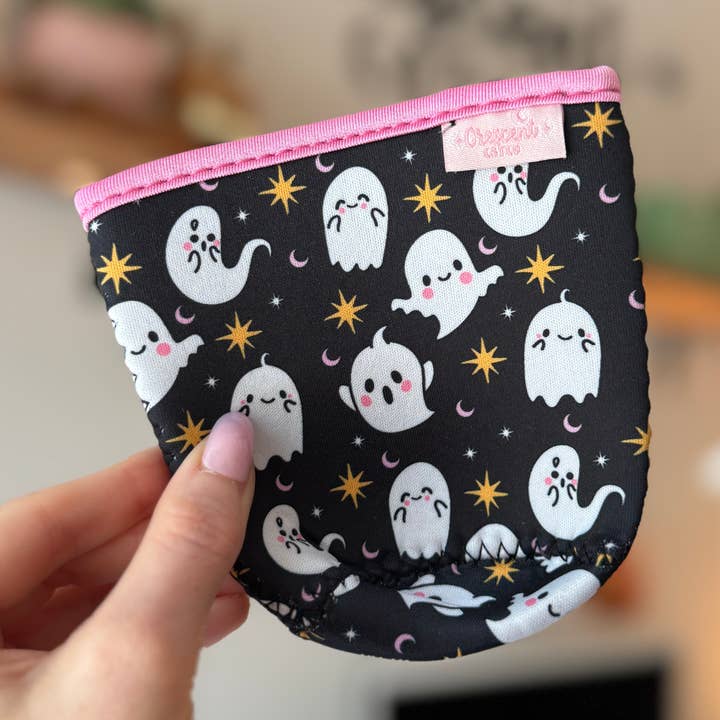 CrescentCatCo - Wholesale Drink Huggers & Koozies - Spooky Cute Ghosts Halloween Iced Coffee Drink Sleeve0