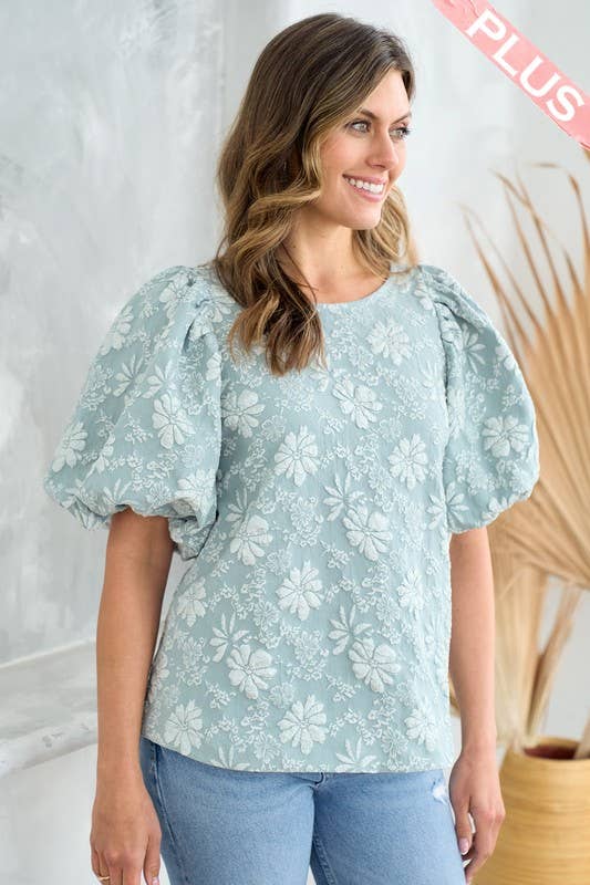 Nicabel - Wholesale Blouse - Women's - Plus textured puff scoop neck top-PIST1053812