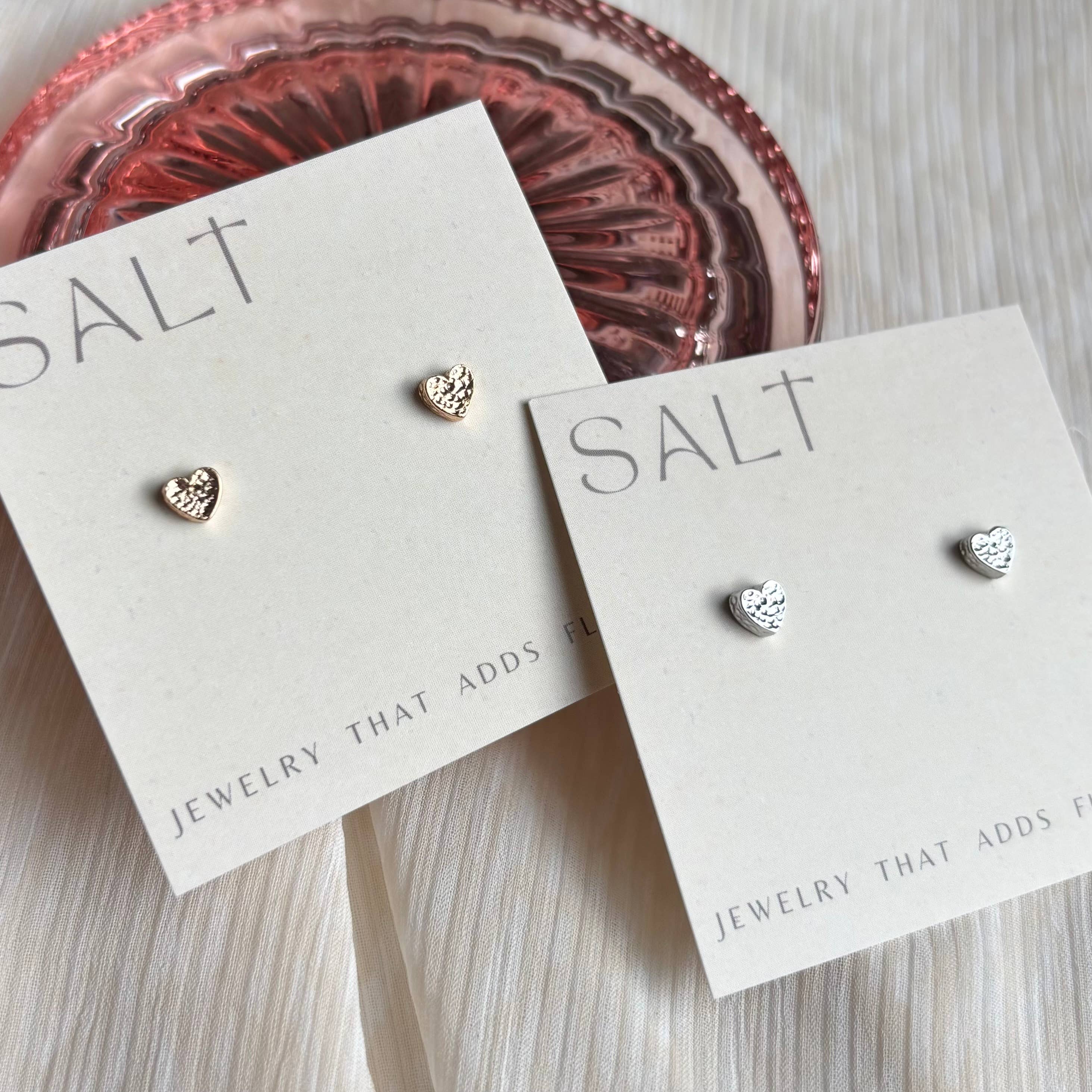 SALT by Sarah Curtis - Wholesale Stud/Post Earrings - HAMMERED HEART STUDS | 18k gold | dainty heart earrings 2