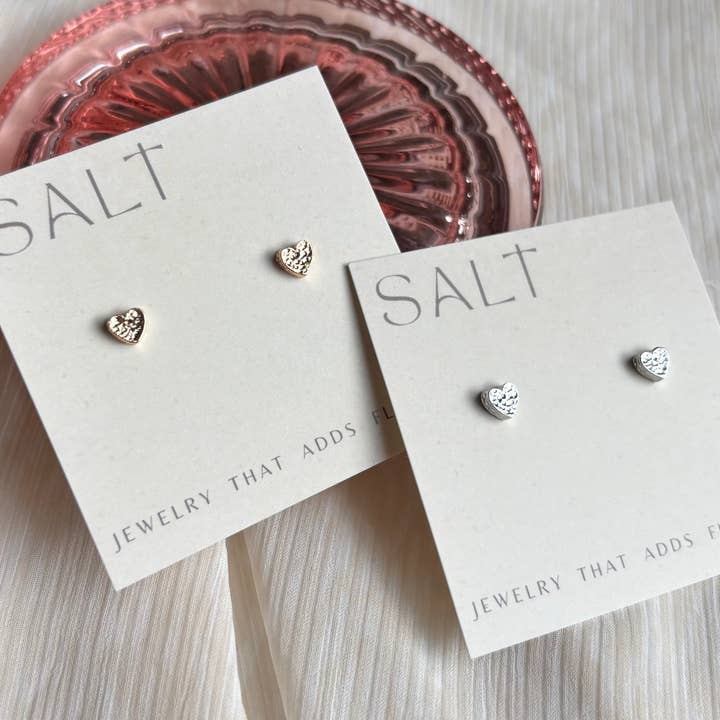 SALT by Sarah Curtis - Wholesale Stud/Post Earrings - HAMMERED HEART STUDS | 18k gold | dainty heart earrings 2