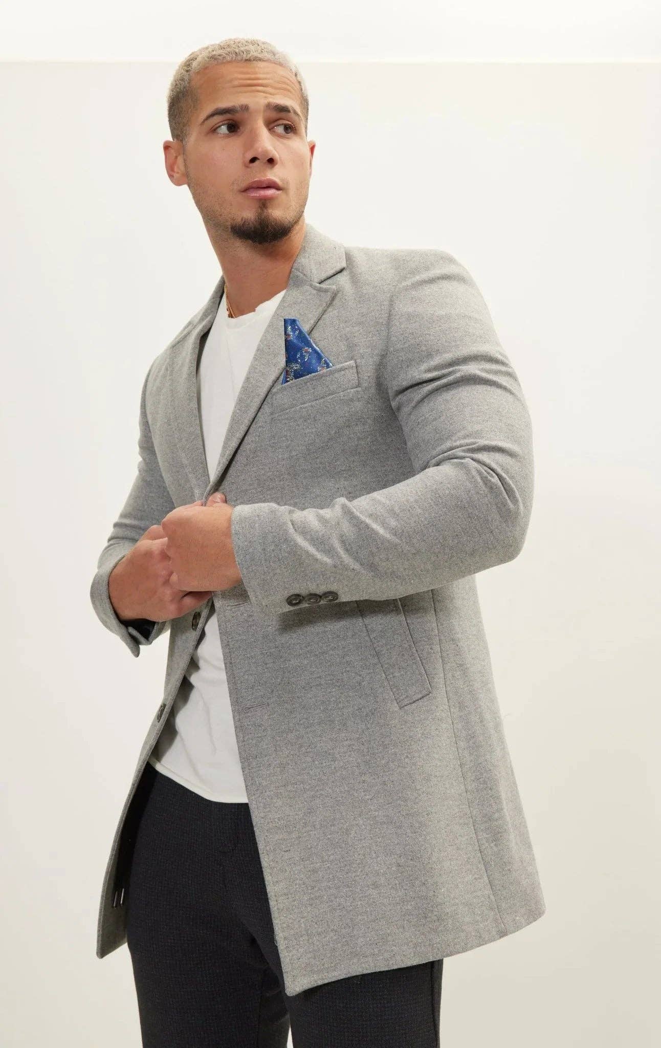 Men's Wool Melange Mid-Length Overcoat - Grey for wholesale on Faire3