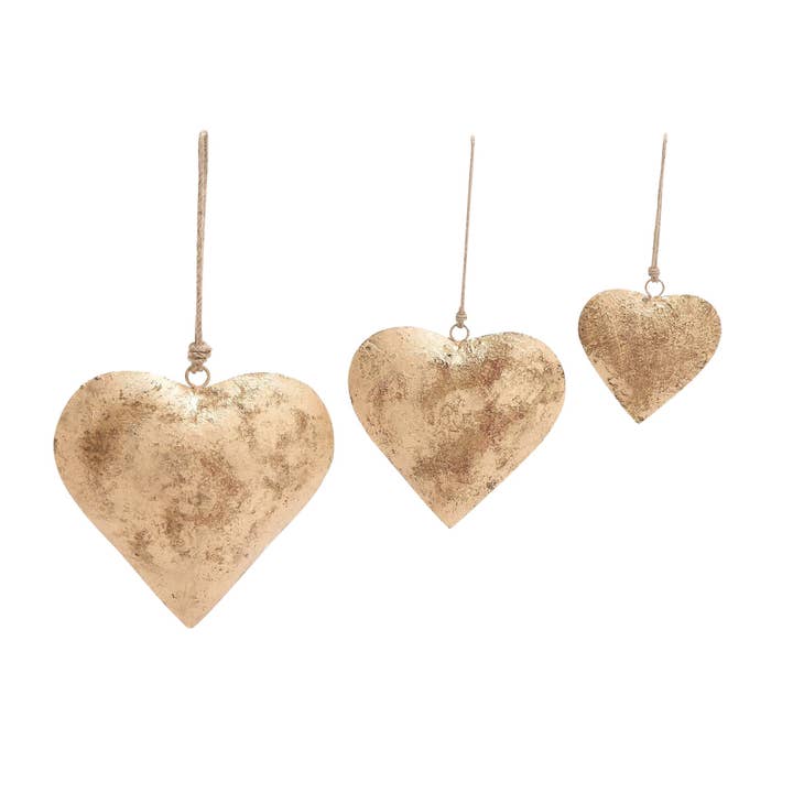Import Corner - Wholesale Wind chime - A-26842: GOLD METAL HEART TIBETAN INSPIRED WEATHERED INDOOR
