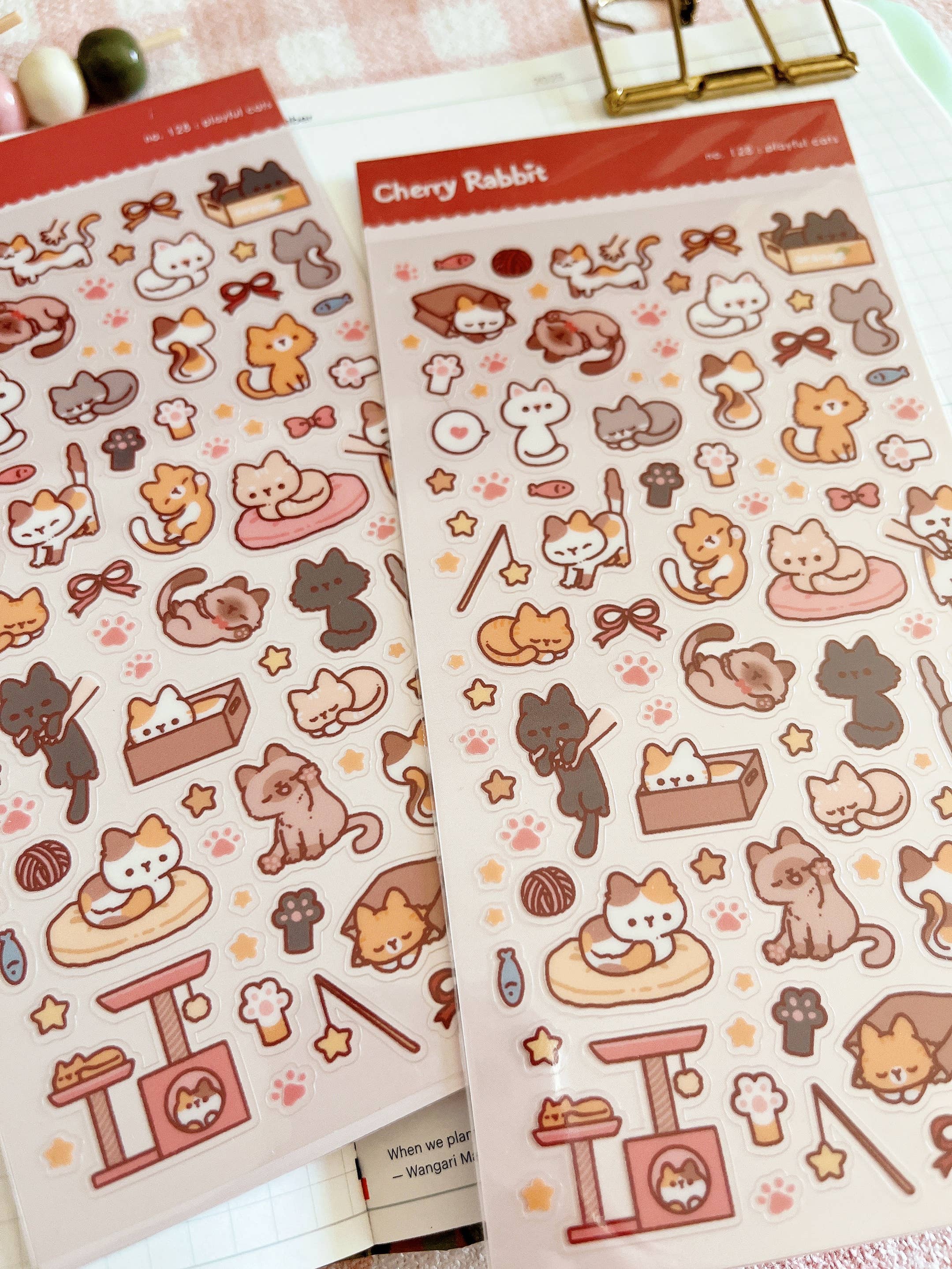 Cherry Rabbit - Wholesale Sticker - Playful Cats Sticker Sheet no.1283