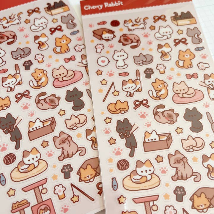 Cherry Rabbit - Wholesale Sticker - Playful Cats Sticker Sheet no.1283