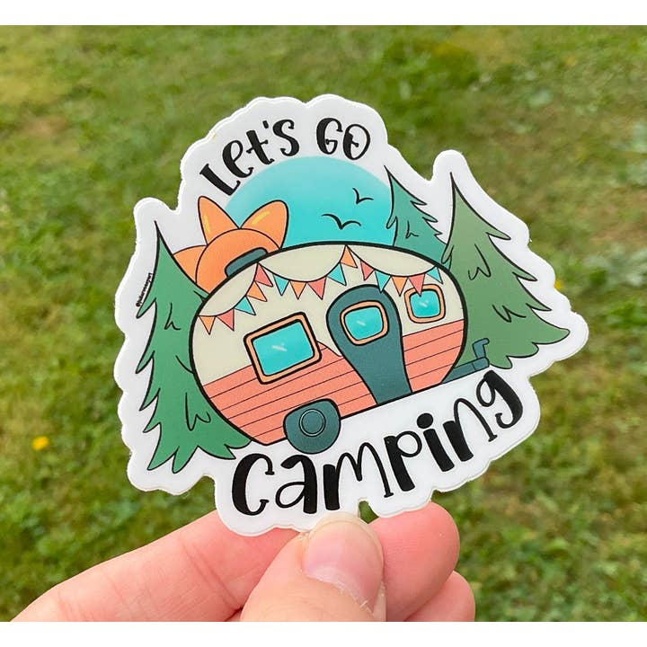 Let's Go Camping Waterproof 3 inch Vinyl Sticker for wholesale by Summer Break Studio