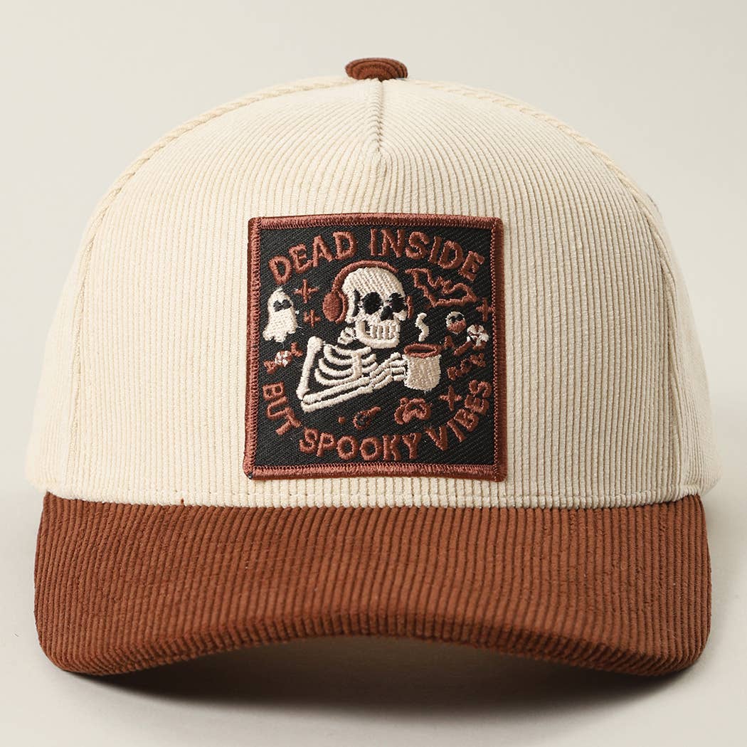 Fashion City - Wholesale Trucker Hat - Unisex - Dead Inside Skull Spooky Vibe Corduroy Trucker Cap11