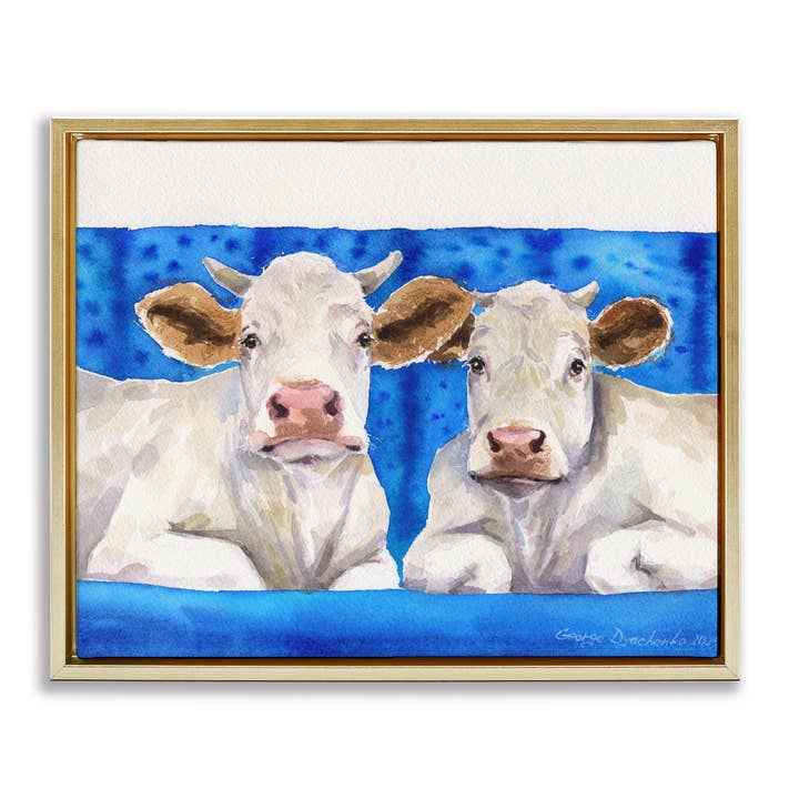 Stupell Industries - Wholesale Wall Sign - Two White Cows on Blue - Framed Wall Art24