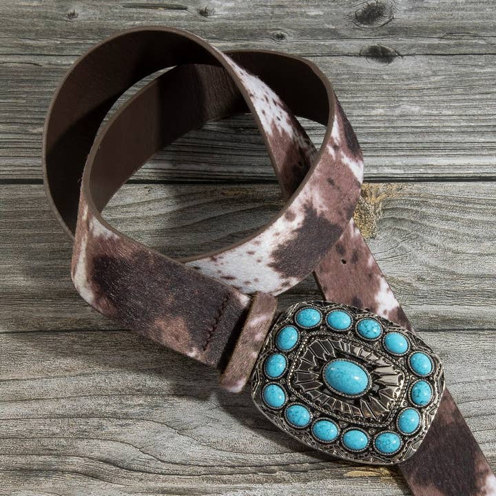 Turkos sten västerländsk concho-spänne veganskt läderbälte för wholesale av Collections by Fame Accessories